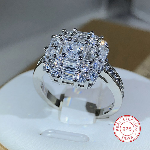 Exquisite Square Zircon Countless Claw Rings 925 Sterling