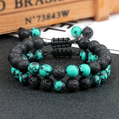 8mm Men Bracelets Black Lava Beads Bracelet Tiger Eye