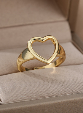 Hollow Heart Rings For Women Stainless Steel Simple Heart