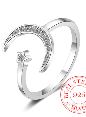 925 Solid Real Sterling Silver Fine Jewelry Moon Star CZ