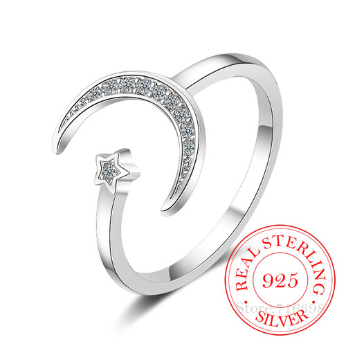 925 Solid Real Sterling Silver Fine Jewelry Moon Star CZ