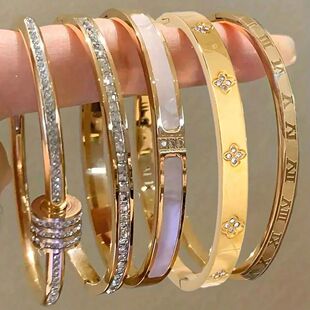 5/1pcs Sparkling Zirconia Inlaid Stainless Steel Bracelet