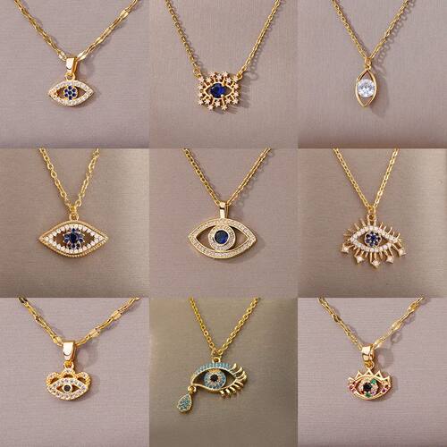 Blue Evil Eye Necklace for Women Gold Color Stainless Steel
