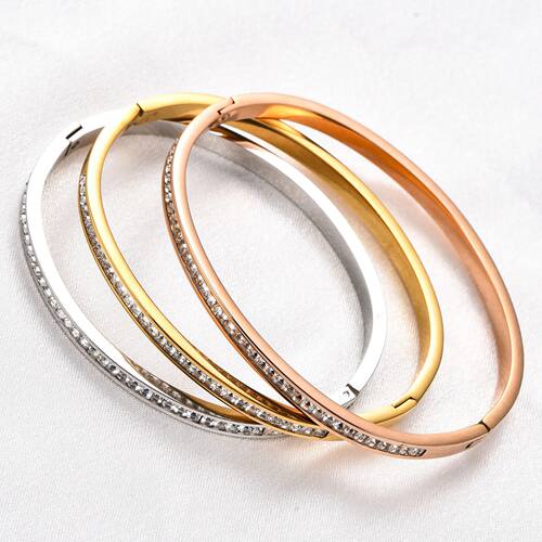 Elegant Stainless Steel Zircon Bangle Cuff Bracelet for