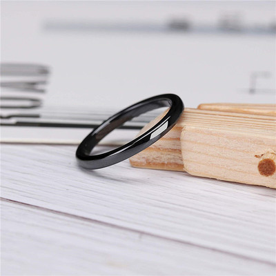 Cute 2mm Thin Black Ceramic Ring Women Stacking Rings