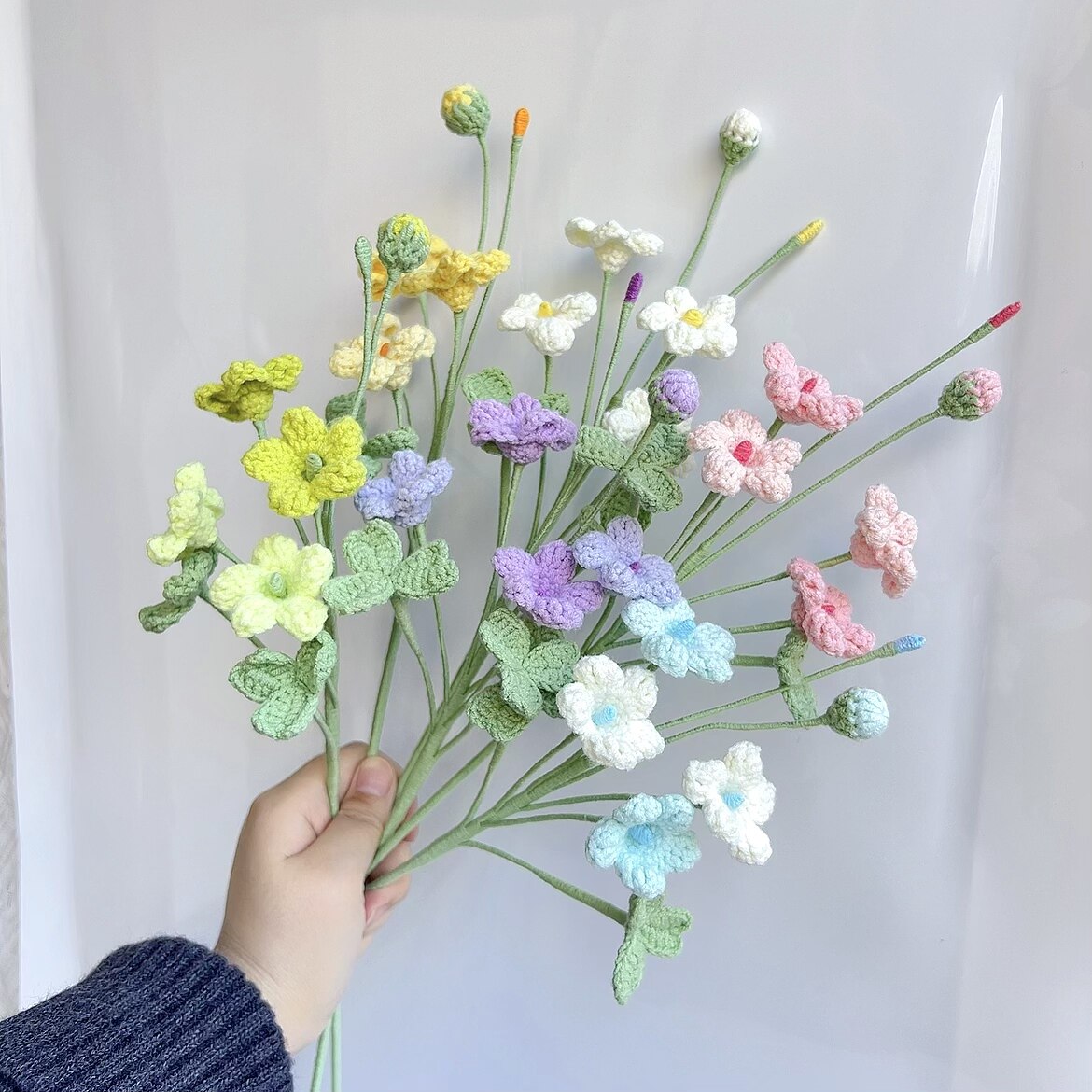 成品毛线钩织酢浆草花束仿真花手工编织针织插瓶装饰礼物送朋友