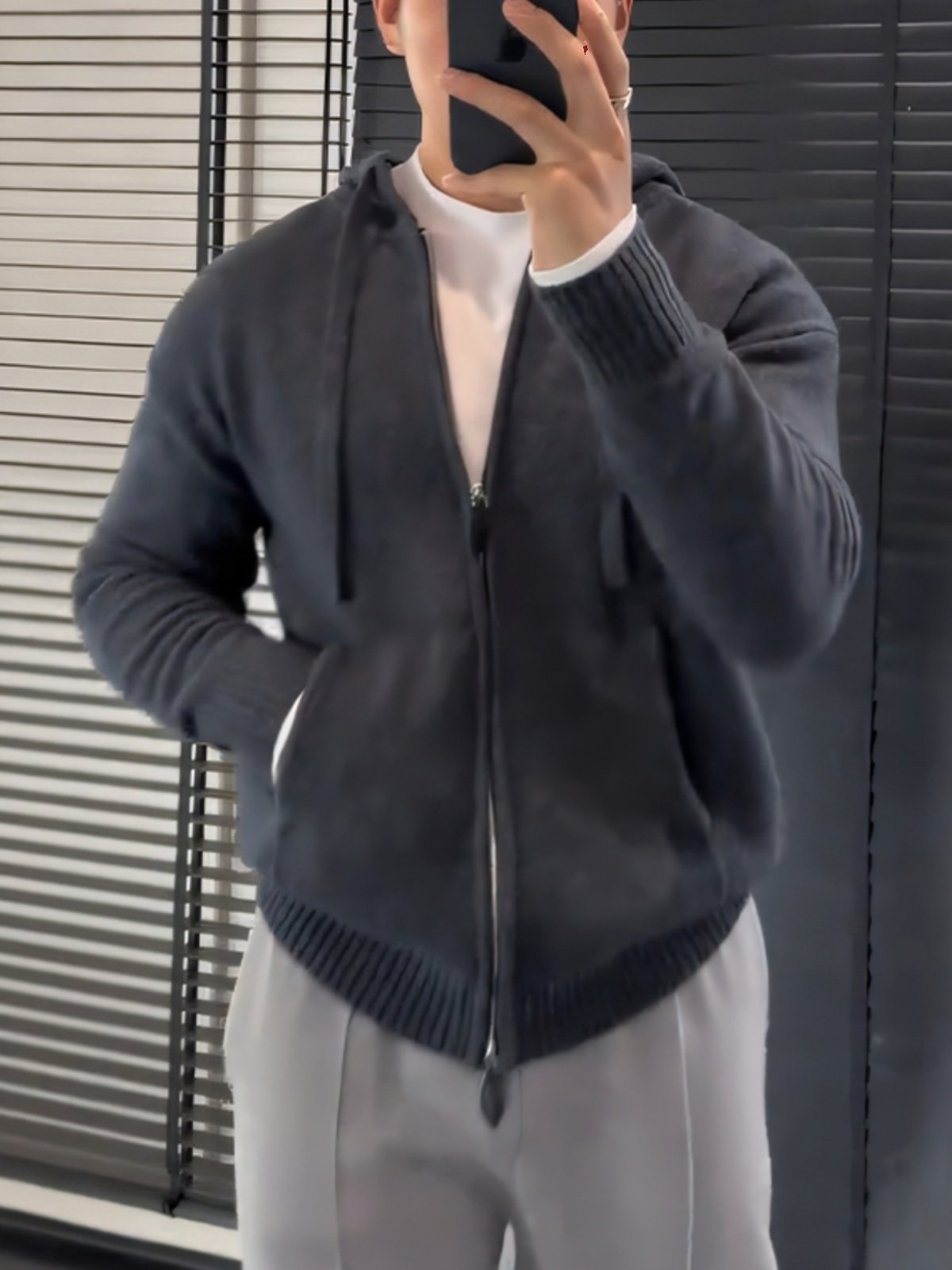 2025秋冬新款灰色连帽针织衫外套纯色潮牌开衫老钱风时尚男士毛衣,男装,大码上装,淘宝优惠券,粉丝福利购,淘宝优惠卷