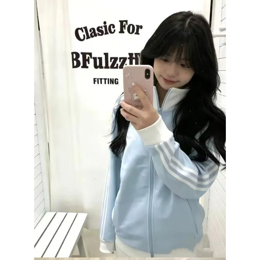 条纹拉链慵懒风宽松显瘦女夹克