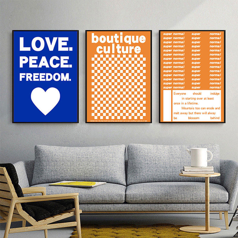 cool 韩国设计ins风格黑白格子字母印刷无框装饰画宿舍网红拍照