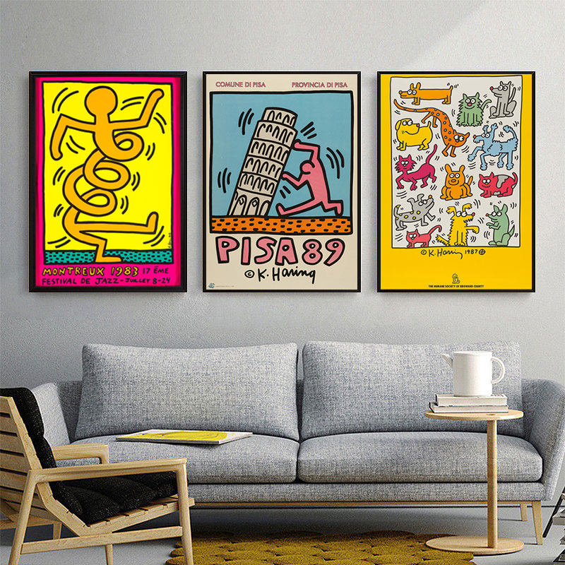 d凯斯哈林涂鸦波普风格潮流装饰画报海报小众文艺名画卧室宿舍画