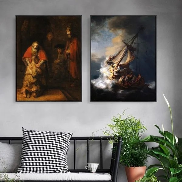 伦勃朗浪子回头宗教挂画欧式复古客厅卧室装饰画世界经典大师名画