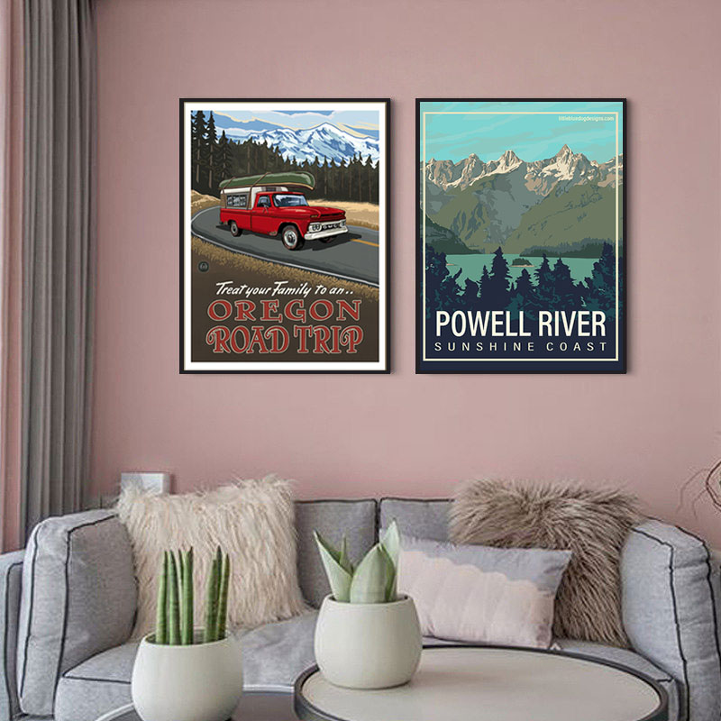 美式复古旅行画报露营vintage风工作室家居装饰画拍照背景无框画