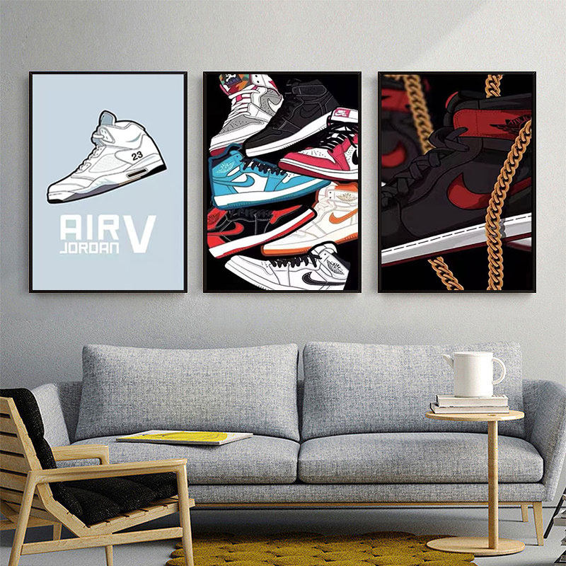 f潮牌球鞋海报装饰画aj鞋子运动鞋服装店鞋店挂画鞋柜背景墙壁画
