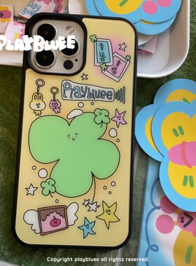 PlayBluee 原创四叶草磨砂黑边手机壳适用于苹果17磁吸