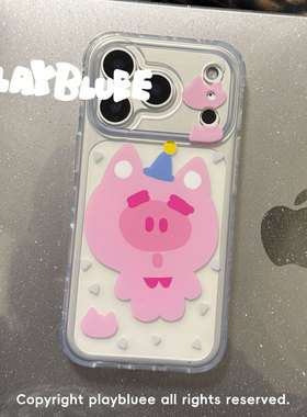 PlayBluee 原创大猪猪手感砂透明手机壳适用于苹果17华为磁吸