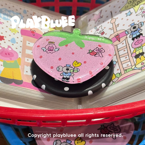 PlayBluee 原创黑色草莓波点滴胶可爱磁吸支架气囊伸缩苹果17pro