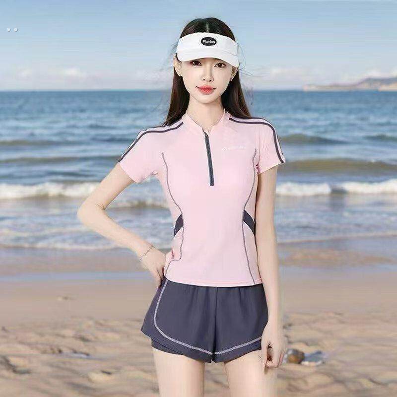 泳衣女款2025新款高级感保守分体平角遮肚显瘦专业泡温泉运动泳装