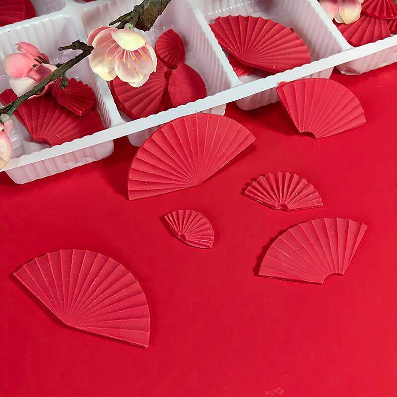中国风巧克力蛋糕装饰饰品中国风红扇中国结折扇卡生日插件