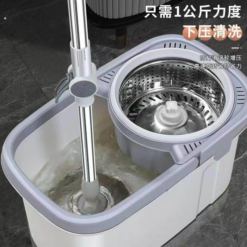 懒人拖把新款家用双驱动旋转干湿两用擦地墩地桶套装钢盘钢篮超纤