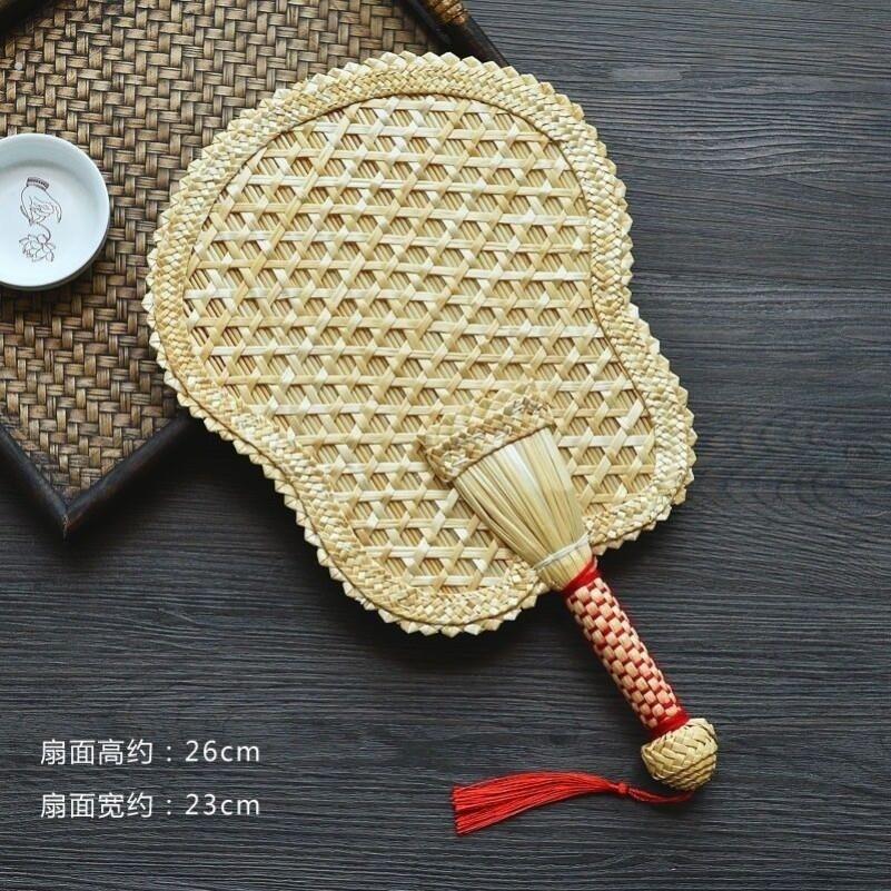 麦杆扇手工编织古典家庭扇子夏天凉快传统手摇田园环保心型竹子扇