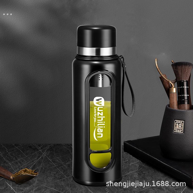 1000-2000ml玻璃杯子超大容量塑玻双层耐高温防热茶水分离泡茶杯