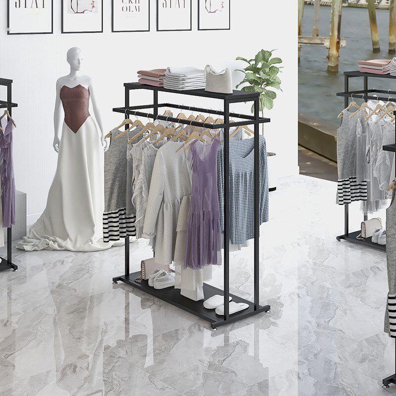 服装店双杠中岛衣架展示架落地简约男女装双排中间货架挂衣服架子