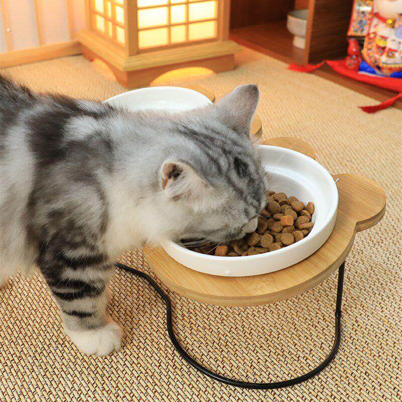 猫碗出口陶瓷双碗保护颈椎猫水碗防打翻猫粮碗猫碗狗盆狗碗猫食盆