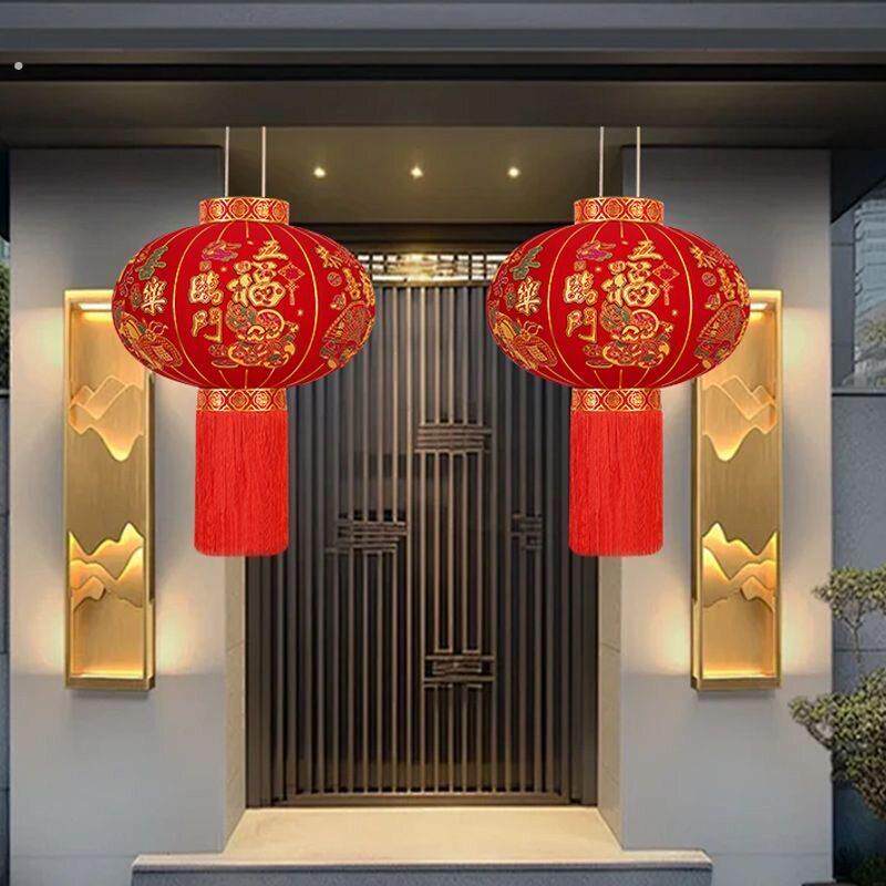 灯笼别墅大门口一对马年喜庆装饰新年植绒自建房户外阳台免插电款