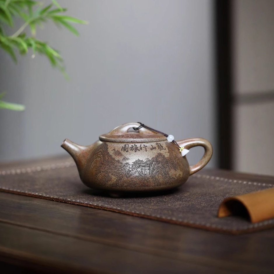 景舟石瓢超大容量龙窑柴烧手工刻字画密文宜兴紫砂壶茶具