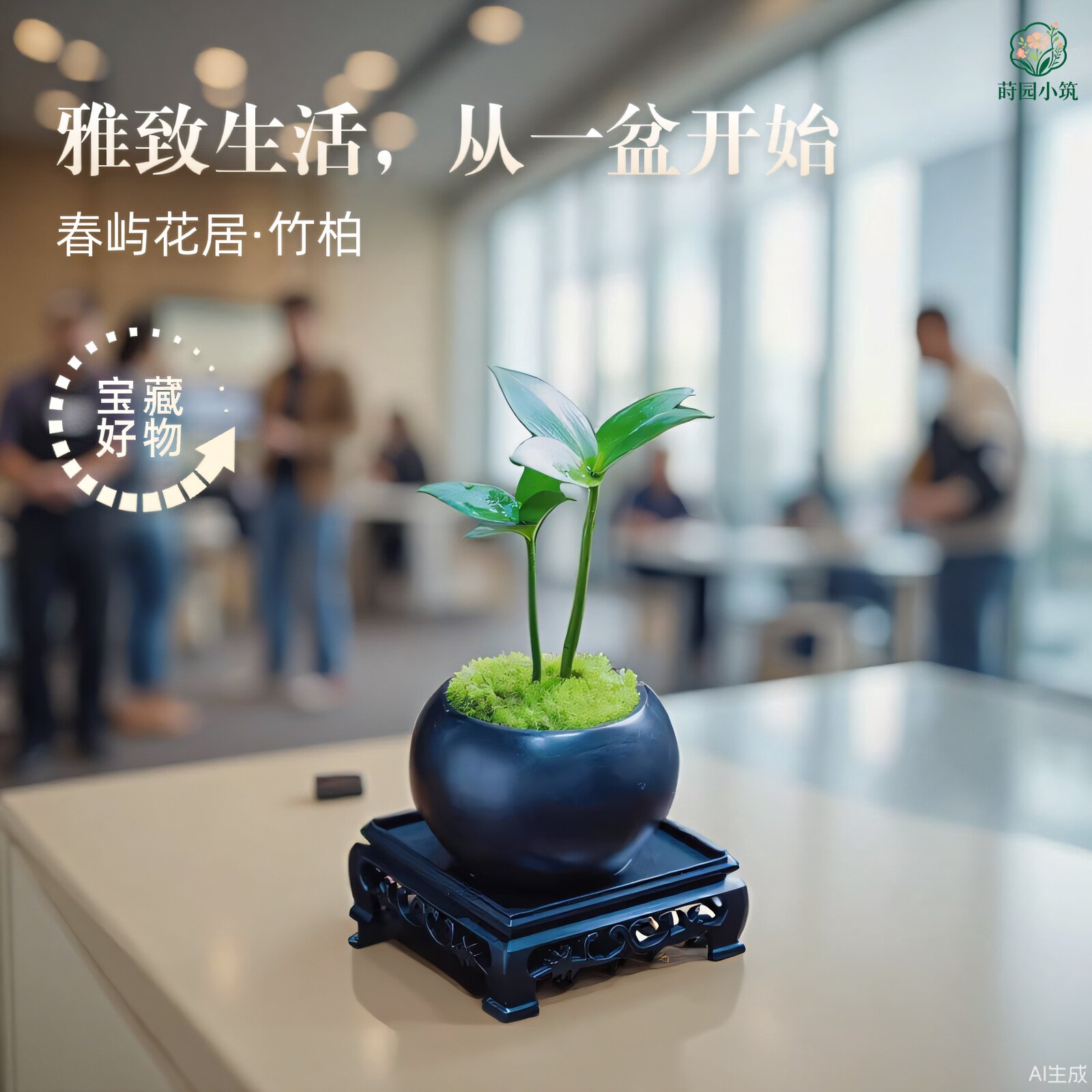 竹柏幸运盆载办公室绿植花卉室内办公桌面四季阳光中国风小盆栽