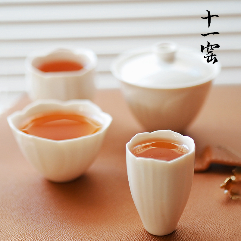 景德镇十一窑铃兰2025新款功夫茶具套装高端纯白手工花瓣盖碗茶杯
