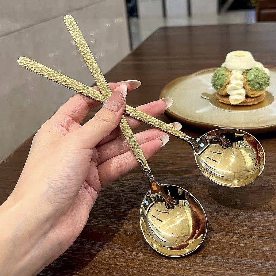 【锤纹喝汤勺】网红不锈钢勺子调羹吃饭勺高颜值家用长柄汤匙餐勺