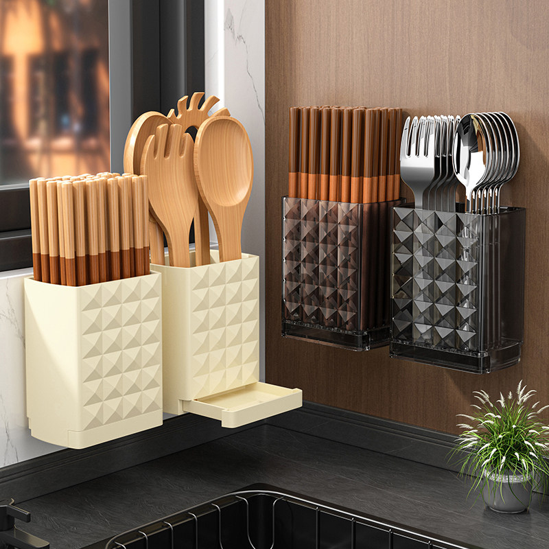 筷子筒厨房置物架壁挂式免打孔筷笼餐具笼筷子篓收纳架汤勺沥水架,餐饮具,餐具笼/架,淘宝优惠券,粉丝福利购,淘宝优惠卷