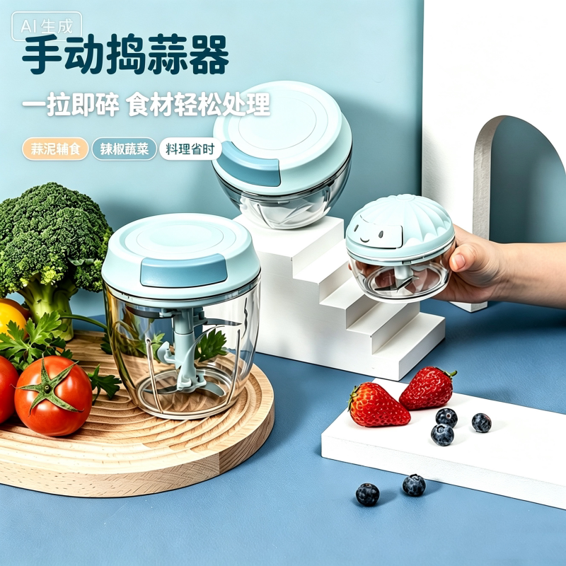 捣蒜泥神器拉蒜器蒜蓉搅碎机小型大蒜手动压蒜臼子切菜器家用蒜末