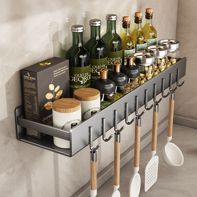 厨房壁挂式调料置物架免打孔调味品收纳挂架多功能刀具筷子架一体
