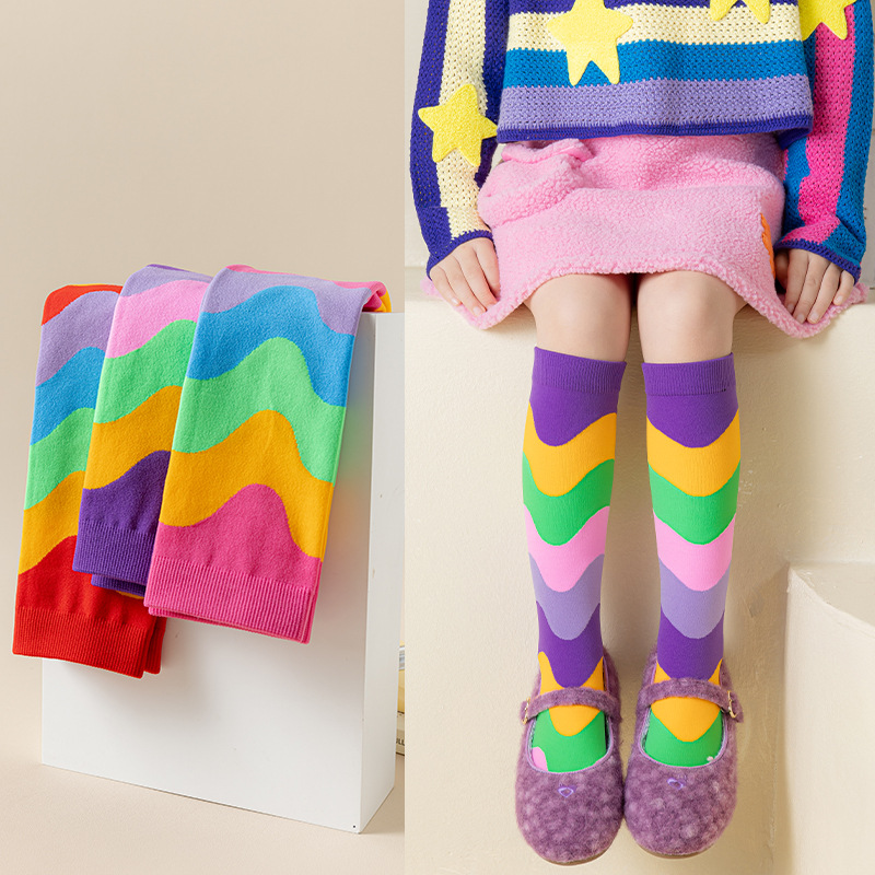 彩虹条纹欧美儿童袜子女童长筒