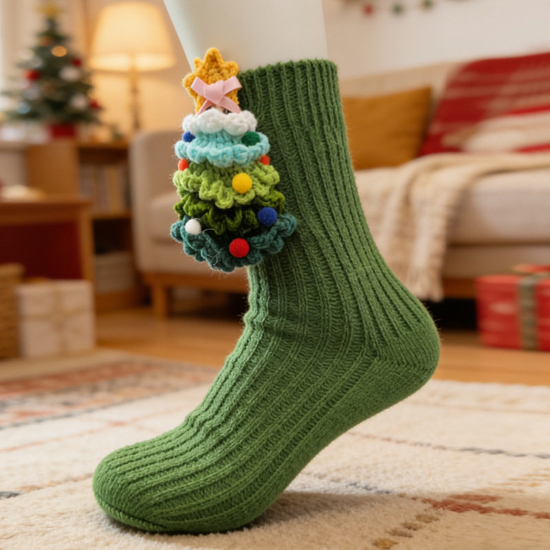 针织地板袜卡通可爱圣诞袜子