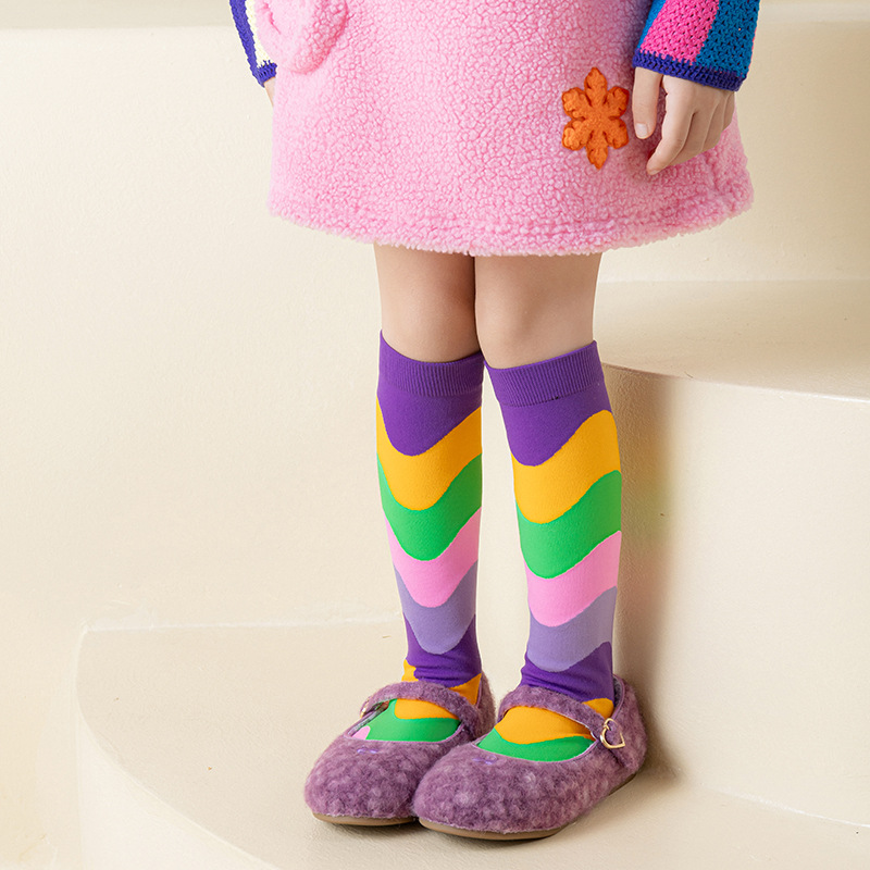 彩虹条纹欧美儿童袜子女童长筒