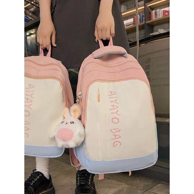 日本进口小清新撞色迷你双肩包百搭大学生小书包女通勤妈咪包可爱