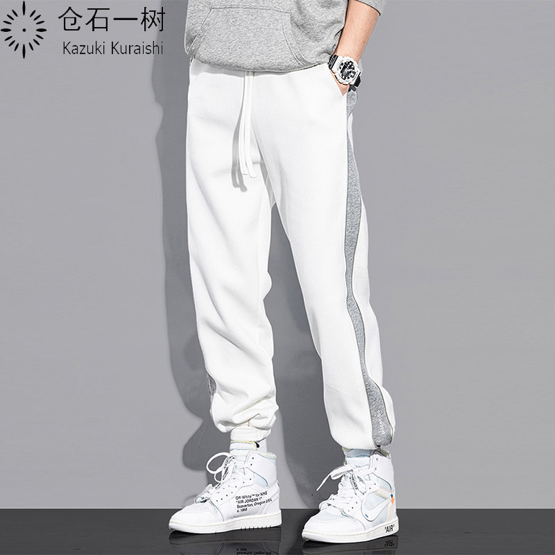 树潮牌条纹休闲裤男夏季薄款宽松侧开拉链运动裤束脚卫裤子