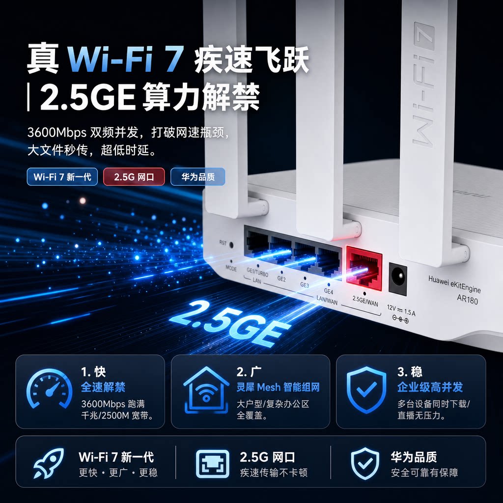 华为（HUAWEI）无线路由器千兆双频wifi7企业路由器AR180上网管控支持Mesh组网信号增强穿墙覆盖2.5G网口