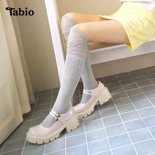 Tabio蕾丝网纱过膝袜女美腿保暖