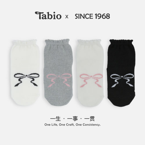 Tabio蝴蝶结儿童袜子女春秋亲肤高弹透气可爱女童宝宝袜子中筒袜
