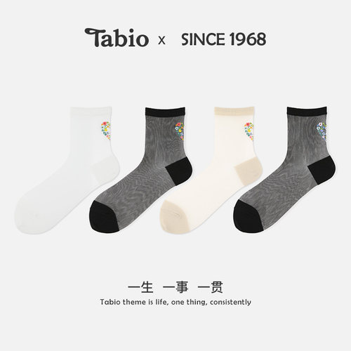 Tabio心形小花玻璃丝袜子女透气