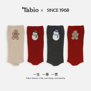 Tabio圣诞袜子女秋冬保暖含羊毛中筒袜圣诞节礼物刺绣可爱ins潮袜