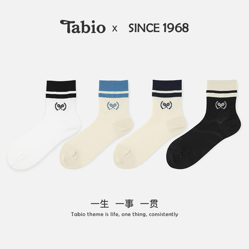 Tabio网球拍刺绣无骨袜子女