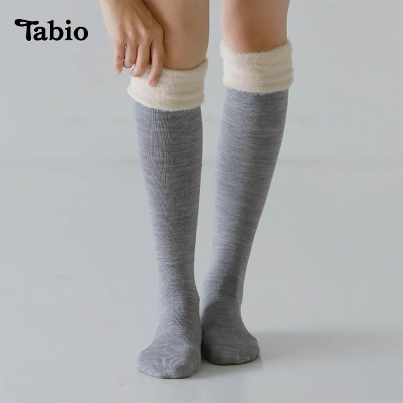 Tabio毛绒小腿袜女美腿保暖防滑