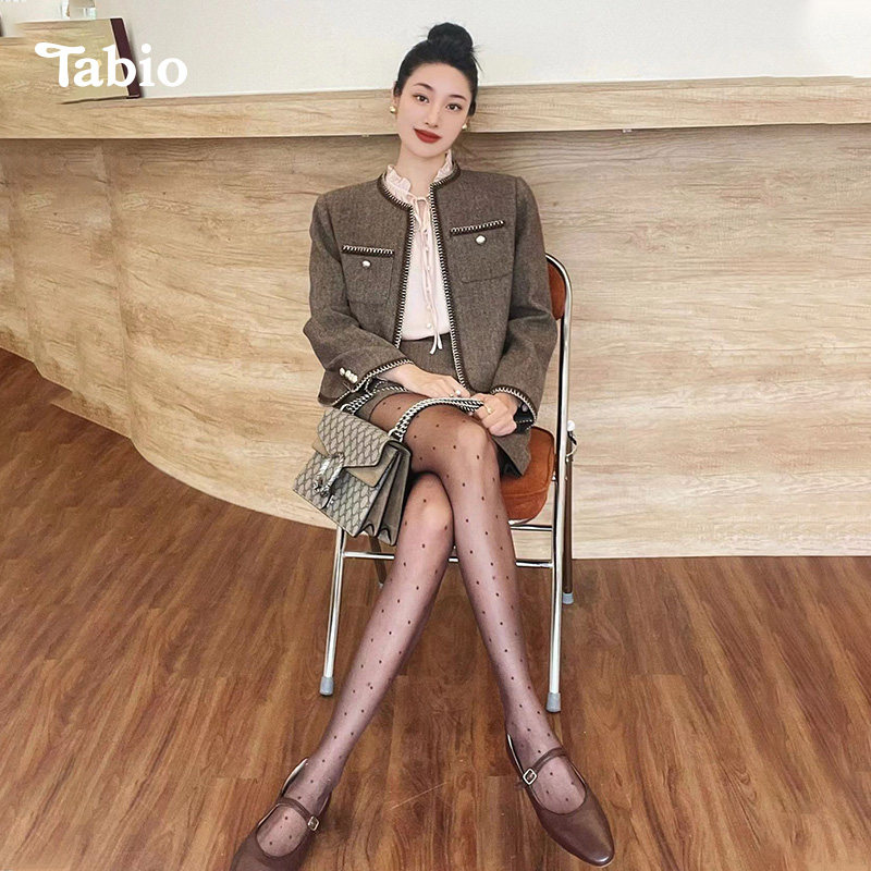 Tabio日本波点丝袜女薄款防勾丝秋冬美腿性感黑丝高透打底连裤袜