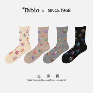 舒适羊毛袜日系可爱ins潮袜女袜中筒袜 Tabio猫咪提花袜子女夏季