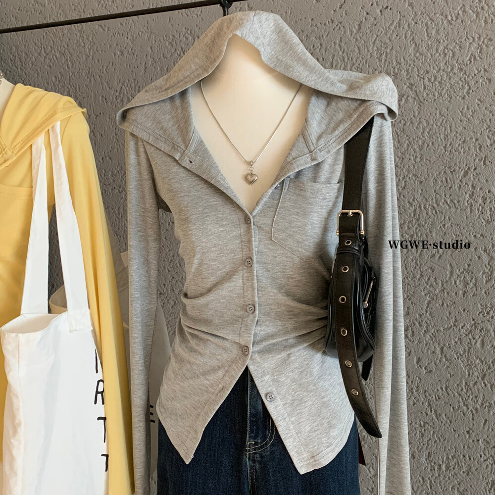 质感棉纱露肩针织长袖T恤女早秋